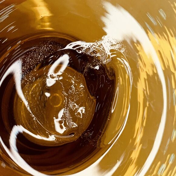 MCM Vtg Hand-Blown Amber Glass Yellow Vase Folded Open Top Pedestal Much Detail - Picture 9 of 16